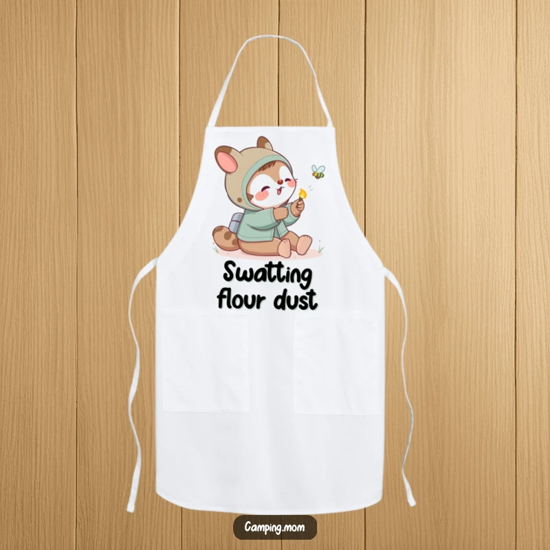 Funny camping mom animal playfully swatting at a firefly, perfect for kitchen or campsite enchantment.
