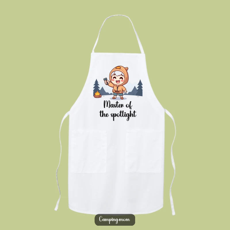 Funny Dramatic Camping Apron: Happy Character's Flashlight Pose, A Chef's Funny Gift.