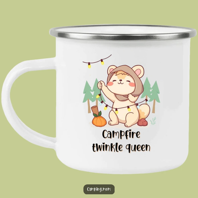 Funny Camping Mom Enamel Mug, Fairy Lights Sparkle, Perfect Outdoor Gift for Her