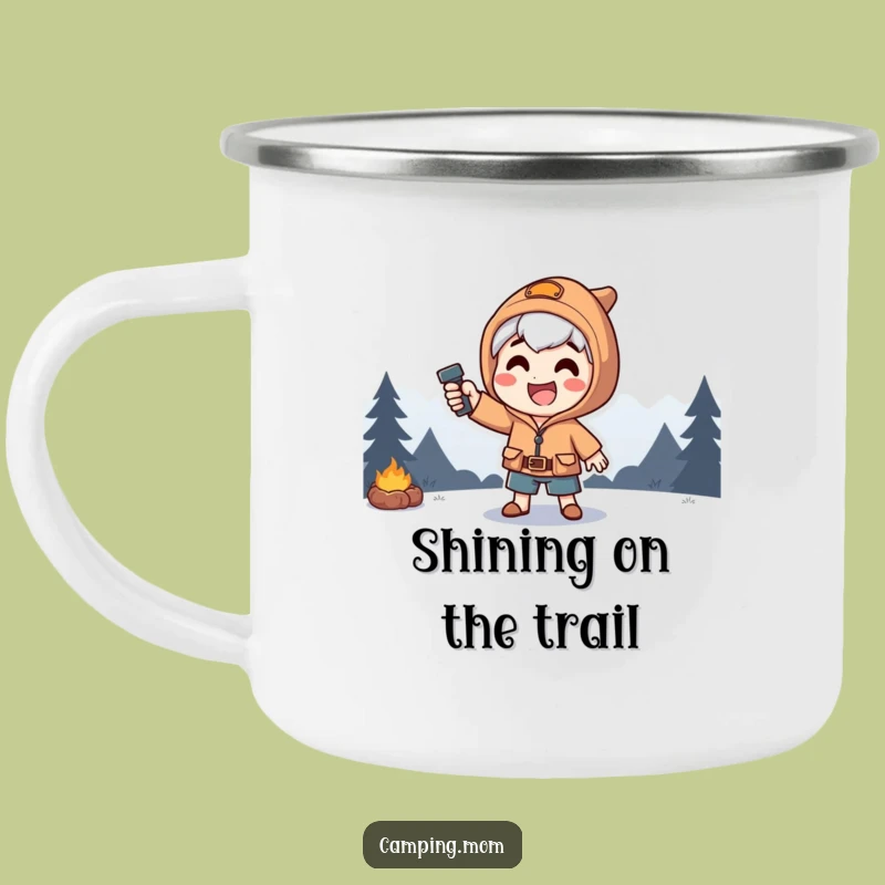 Funny Dramatic Camping Mug: Happy Character With Flashlight, An Outdoor Funny Gift.