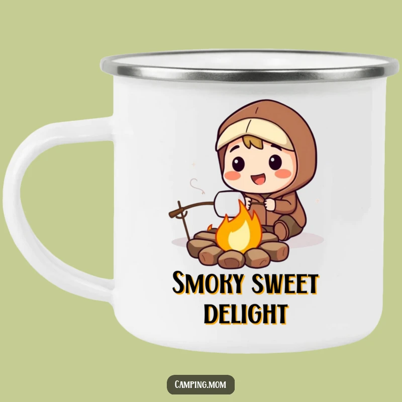 Funny Marshmallow Campfire Mug: Smiling Character Roasting Treat, An Outdoor Funny Gift.