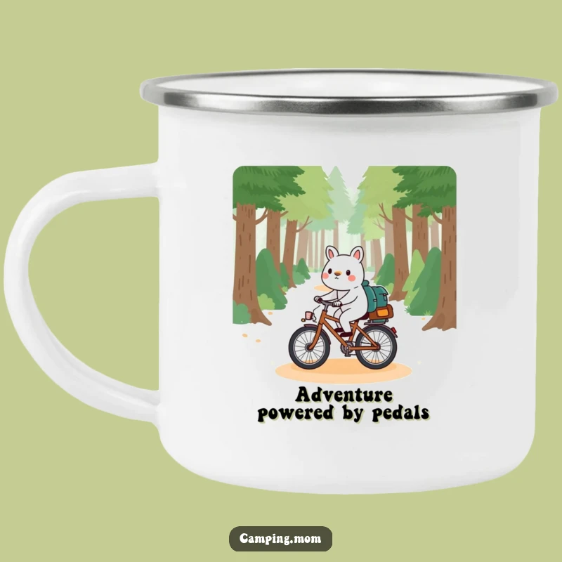 Funny Playful Animal Enamel Mug: Bicycle Forest Path Adventure!