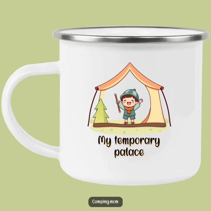 Funny Tent Setup Camping Mug: Joyful Character With Big Poles, An Outdoor Funny Gift.