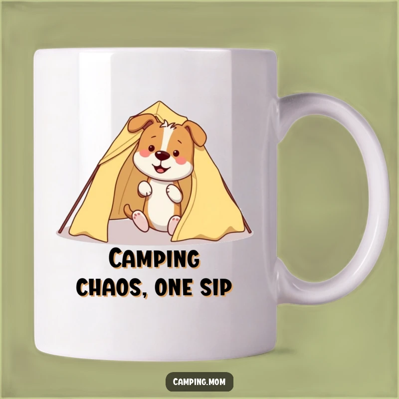 Funny Dog Camping Tent Mug - Hilarious Mishap Design, Perfect Gift for Campers