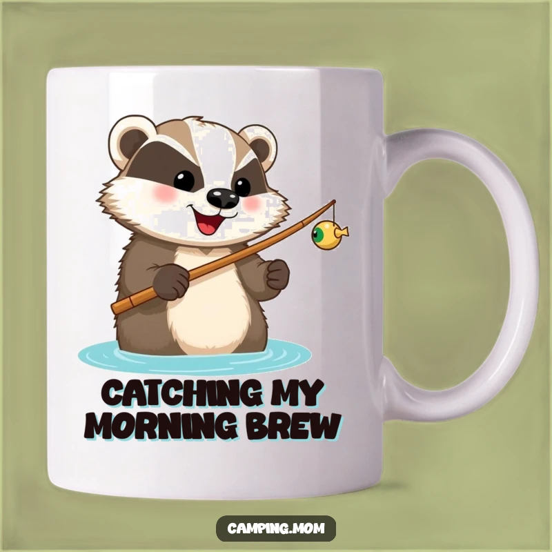 Funny Badger Fishing Mug: Happy Angler Anticipating a Catch - Perfect Funny Gift