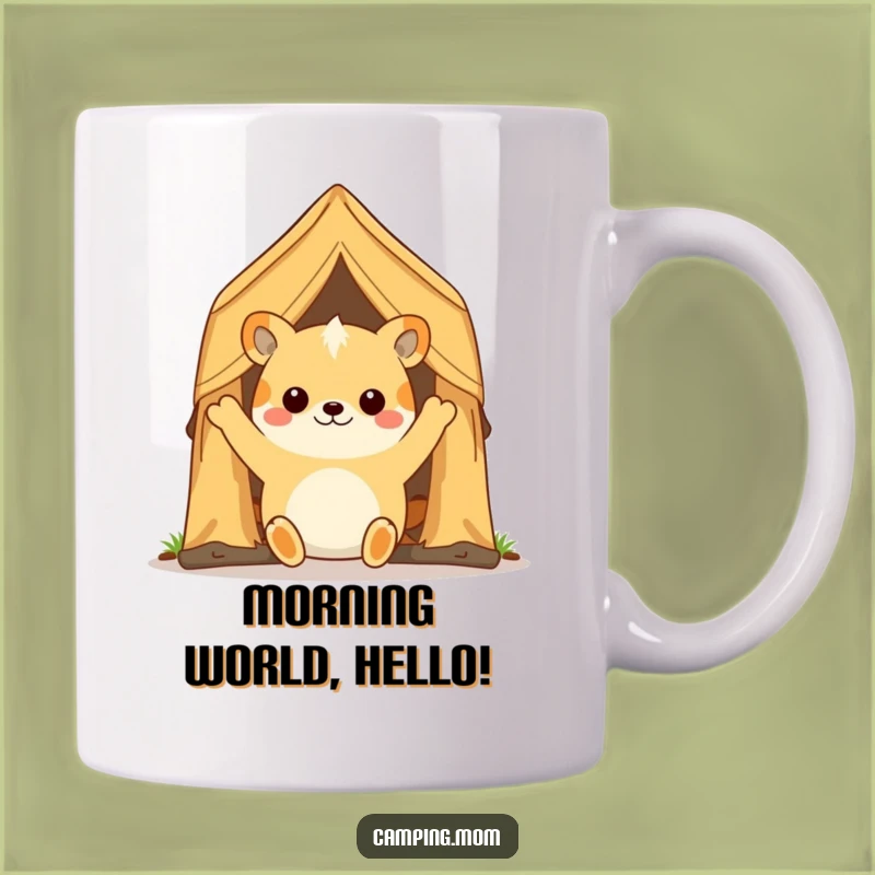 Funny Camping Animal Waving Tent Flap Mug - Hilarious Morning Greeting Gift