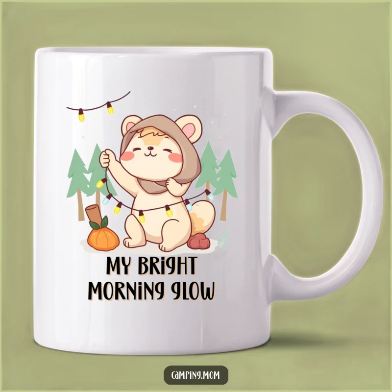 Funny Camping Mom Fairy Lights Mug, Energetic Decorator Gift for Her, Cozy Camp