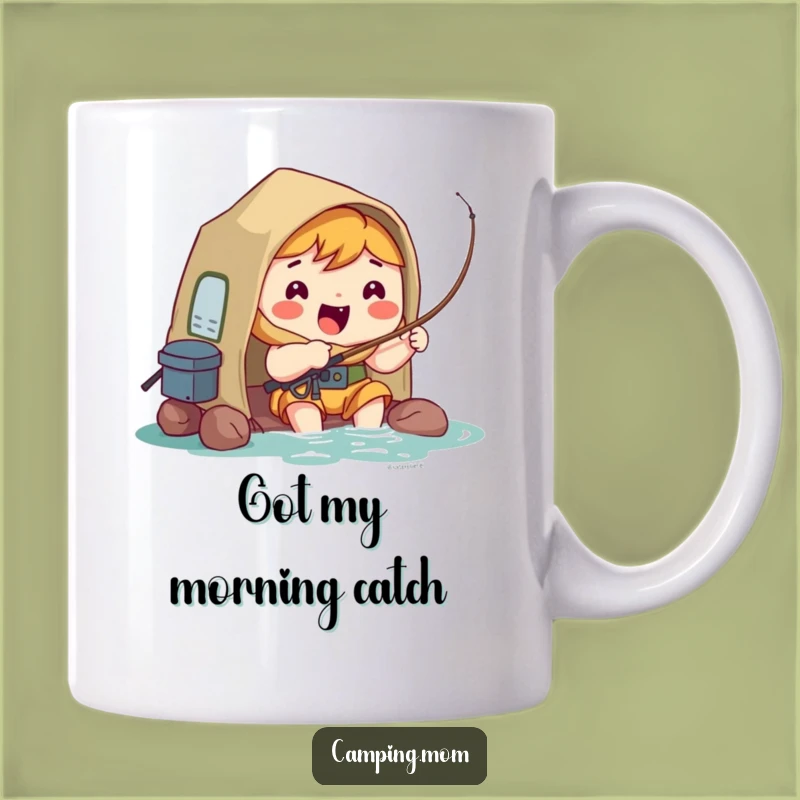 Funny Kawaii Camper Mug: Hopeful Fisherman Character, Perfect Fishing Gift
