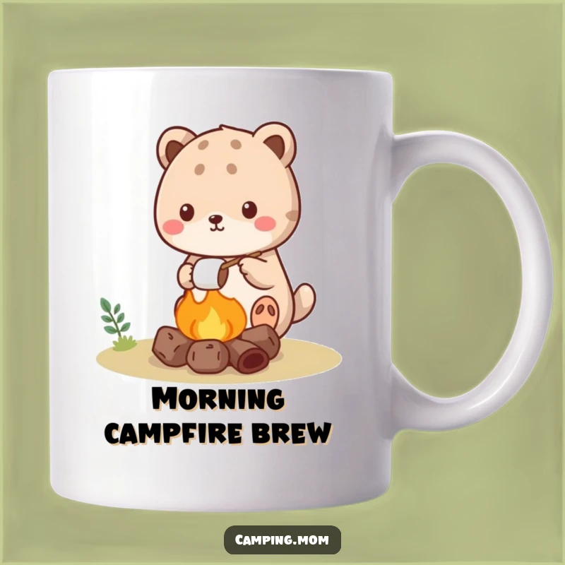 Funny Kawaii Camping Animal Mug: Roasting Marshmallows, Cute Camp Gift