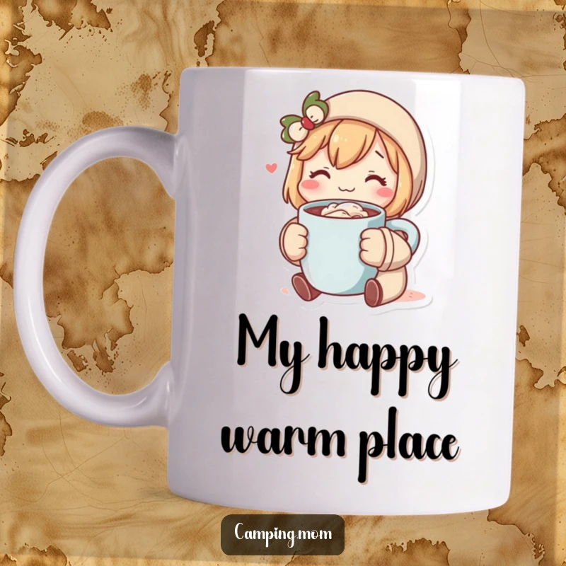 Funny mug featuring a cozy character delighting in a steaming mug of hot cocoa, radiating warmth and comfort. A perfect funny gift for relaxation.