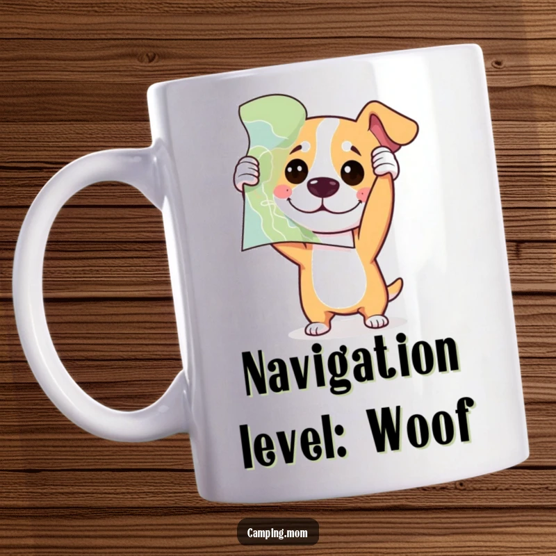 Funny dog holding a map upside down with a confused but playful expression, ready for a laugh.
