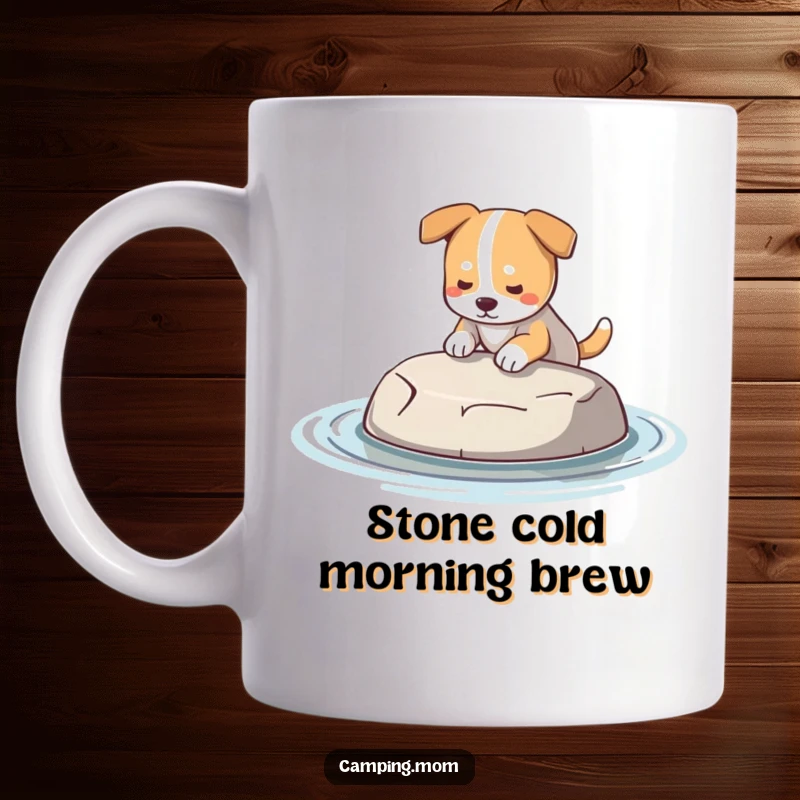 Funny Dog Mug: A dog proudly presents a perfect, smooth skipping stone, ready for a splash in the water.