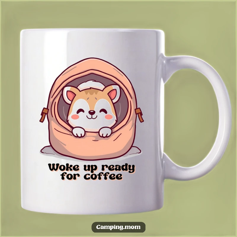 Funny Cheerful Animal Sleeping Bag Mug: Grinning Camper Gift!
