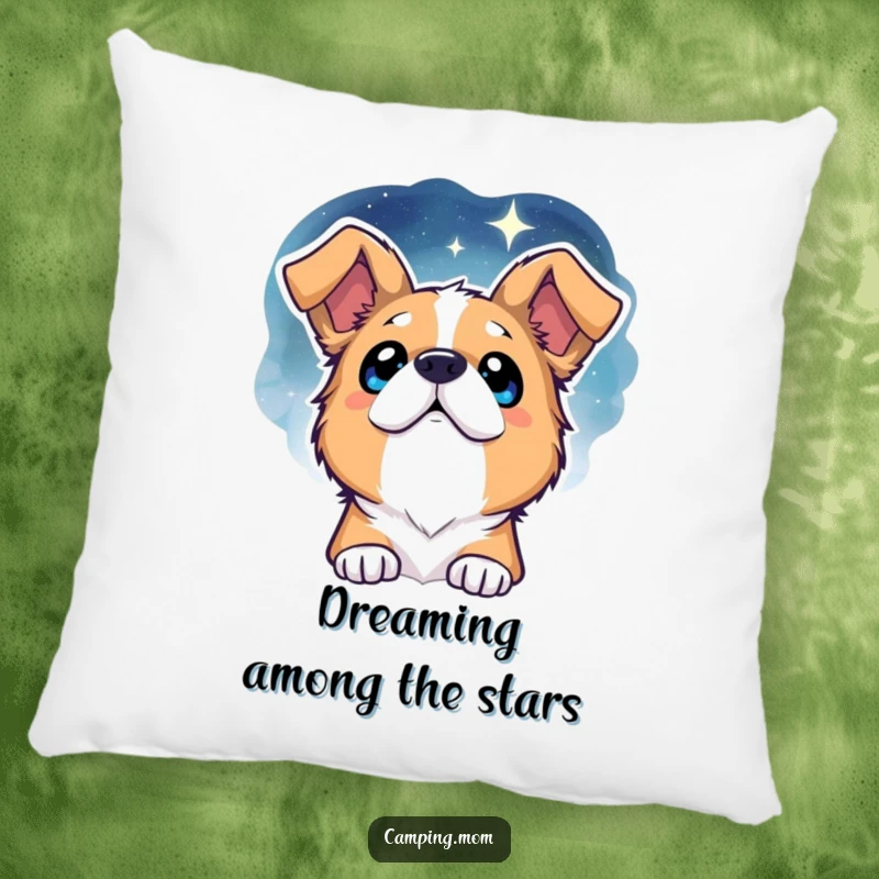 Funny Dog Pillow: A soft pillow featuring a dog with sparkling eyes gazing dreamily at a beautiful, star-filled night sky.