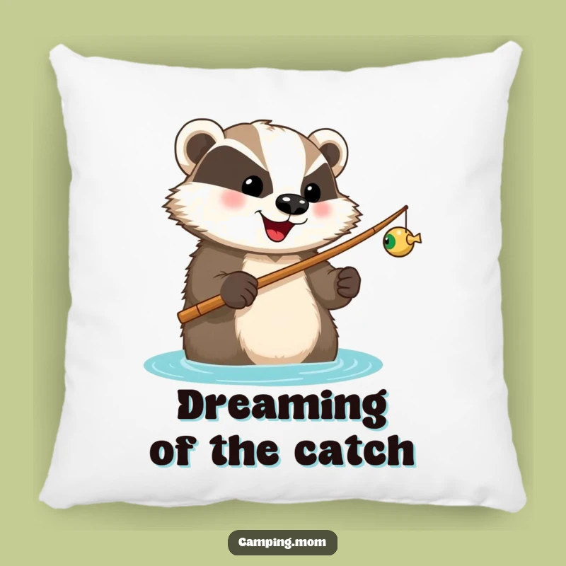 Funny Badger Fishing Pillow: Happy Angler Cushion - Cozy and Comfy Funny Gift