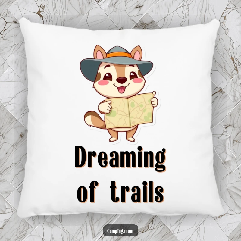 Funny animal character pointing at a map, designed for comfort and humor on a decorative pillow.