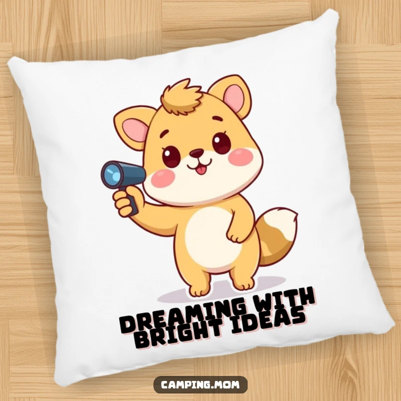 Funny animal pillow featuring a playful character holding a flashlight and pointing upwards, perfect for adding humor to a room.