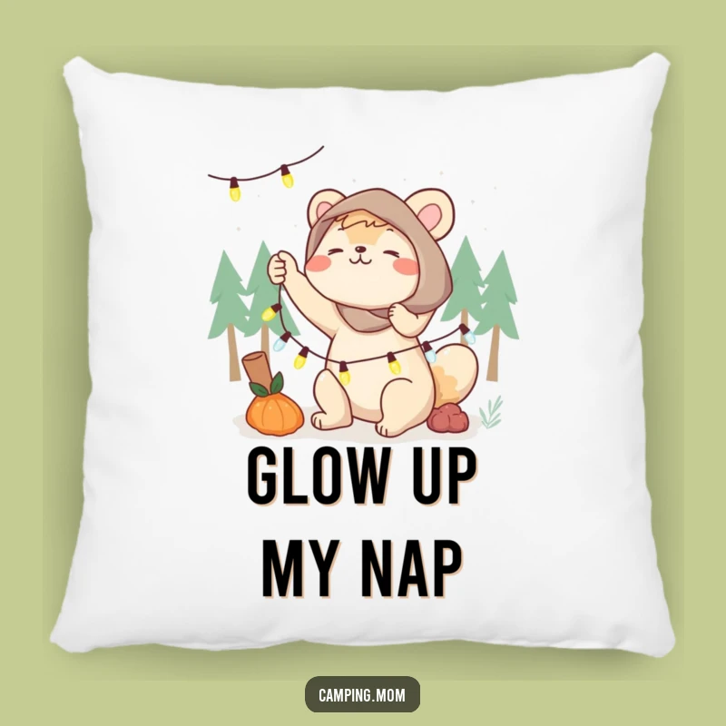 Funny Camping Mom Pillow, Fairy Lights Comfort, Cozy Decorator Gift for Her