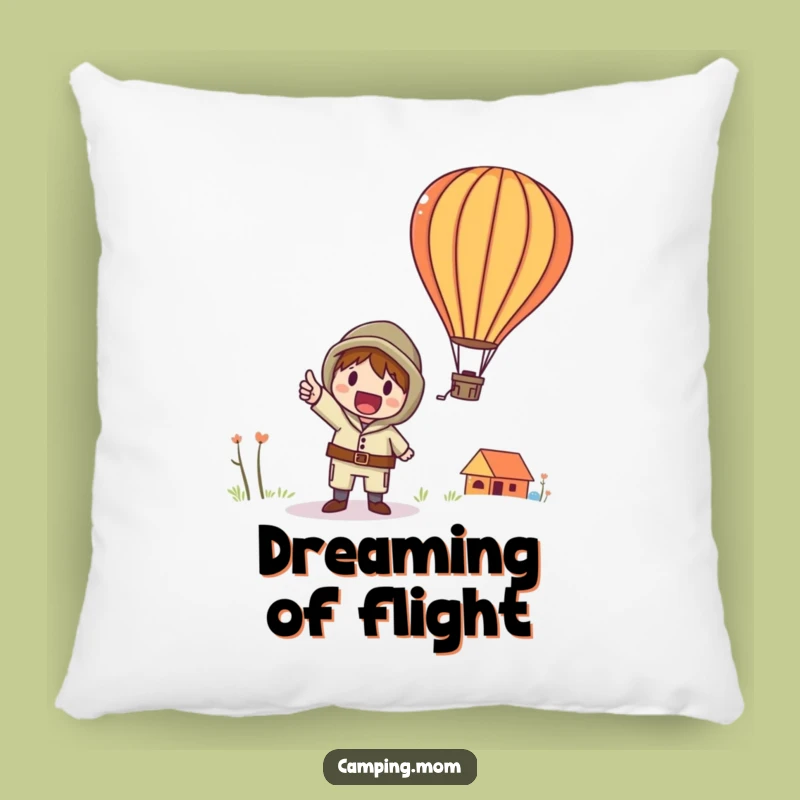 Funny Hot Air Balloon Camping Pillow: Whimsical Character Points Up, A Cozy Funny Gift.