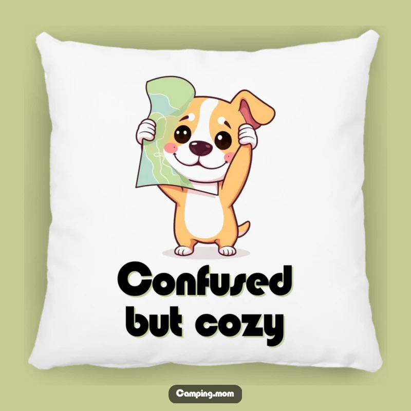 Funny Lost Dog Accent Pillow - Confused Map Decor