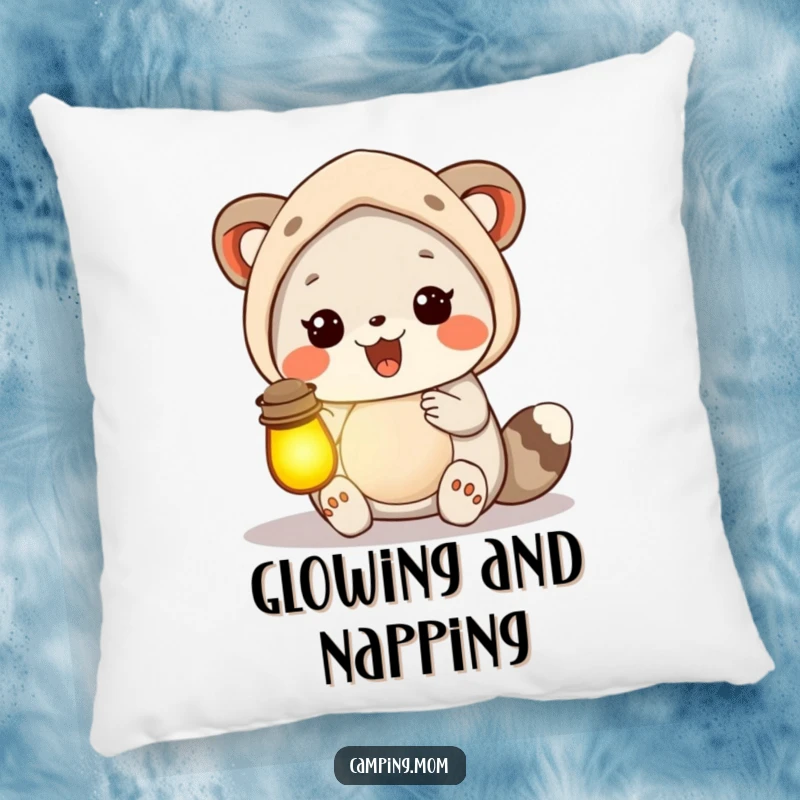 Funny camping mom animal holding a lantern full of glow, offering comfort and bright humor.