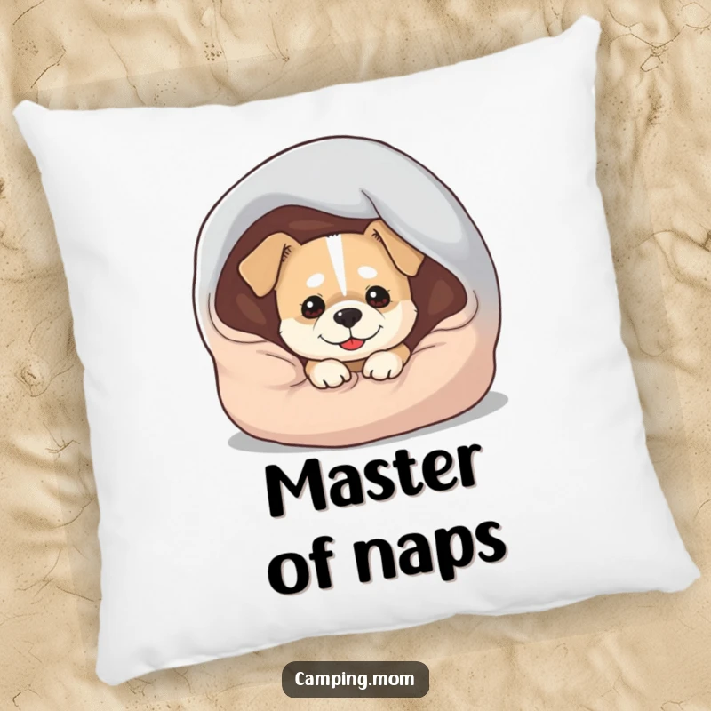 Funny Dog Pillow: A soft pillow displaying a dog with a mischievous grin peeking out from under a sleeping bag.
