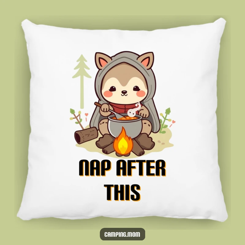 Funny Camping Mom Animal Pillow, Cozy Campfire Comfort, Outdoor Gift