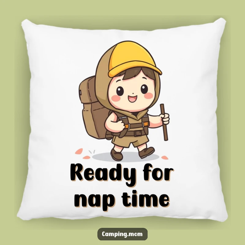 Cozy Funny Kawaii Hiker Pillow: Happy Camper Character Cuddle Gift