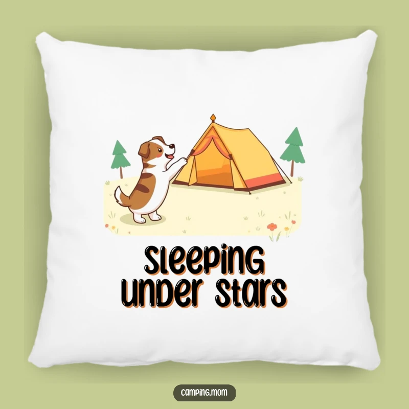 Funny Tent Dog Accent Pillow - Cozy Campsite Companion Decor