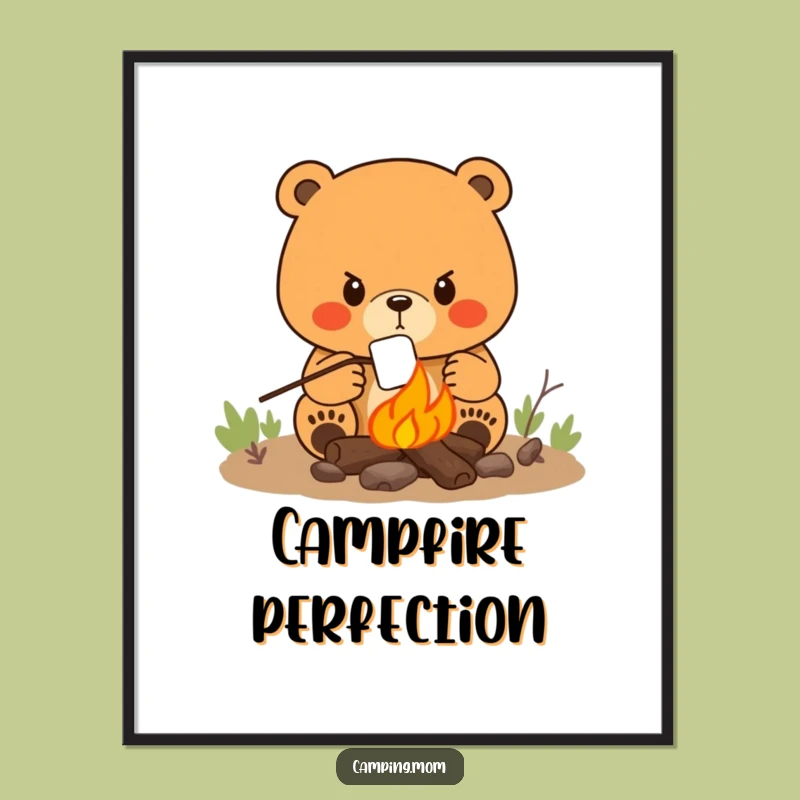 Funny Mama Bear Campfire Digital Art Print: Instant Cozy Decor