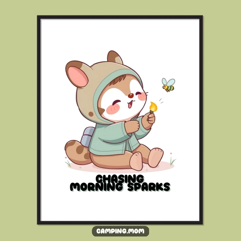 Funny Camping Mom Animal Firefly Digital Art, Instant Download Whimsy Gift