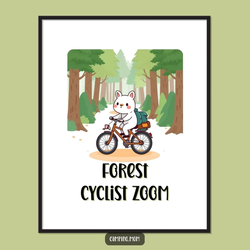 Funny Playful Animal Digital Art: Bicycle Forest Path Decor!
