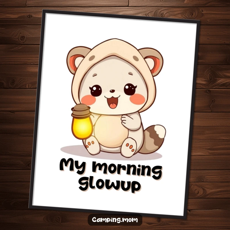 Funny camping mom animal holding a lantern full of glow, perfect for instant decor and a bright vibe.