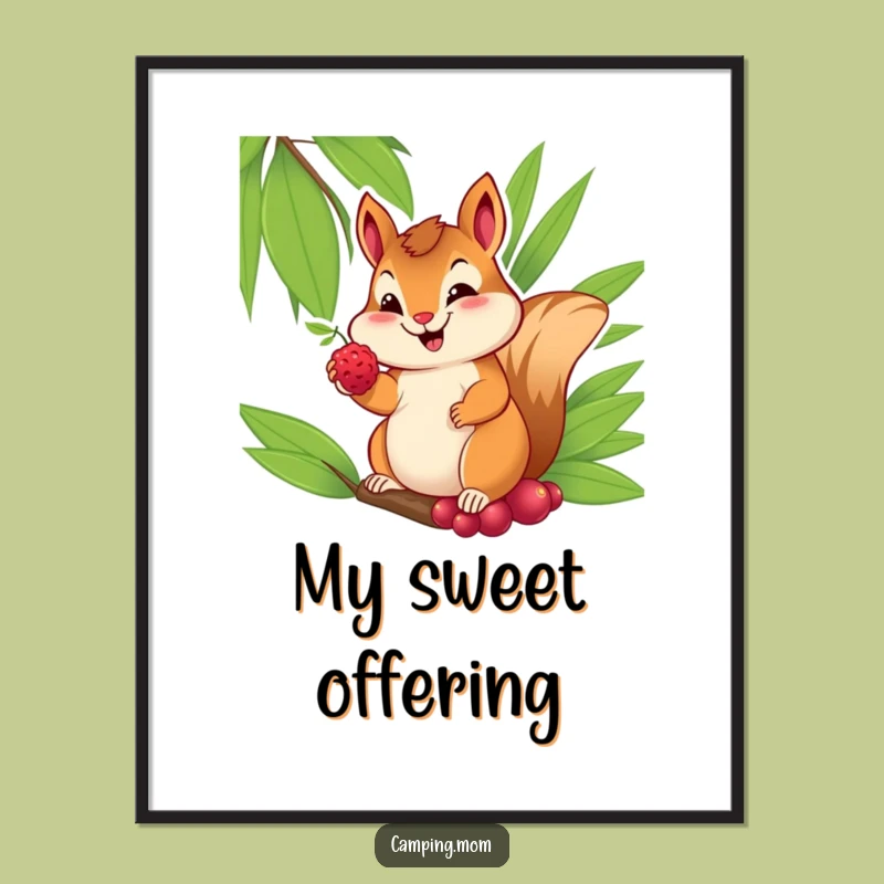 Funny Chipmunk Digital Art: Cheerful Berry Giver Print - Instant Funny Gift Download