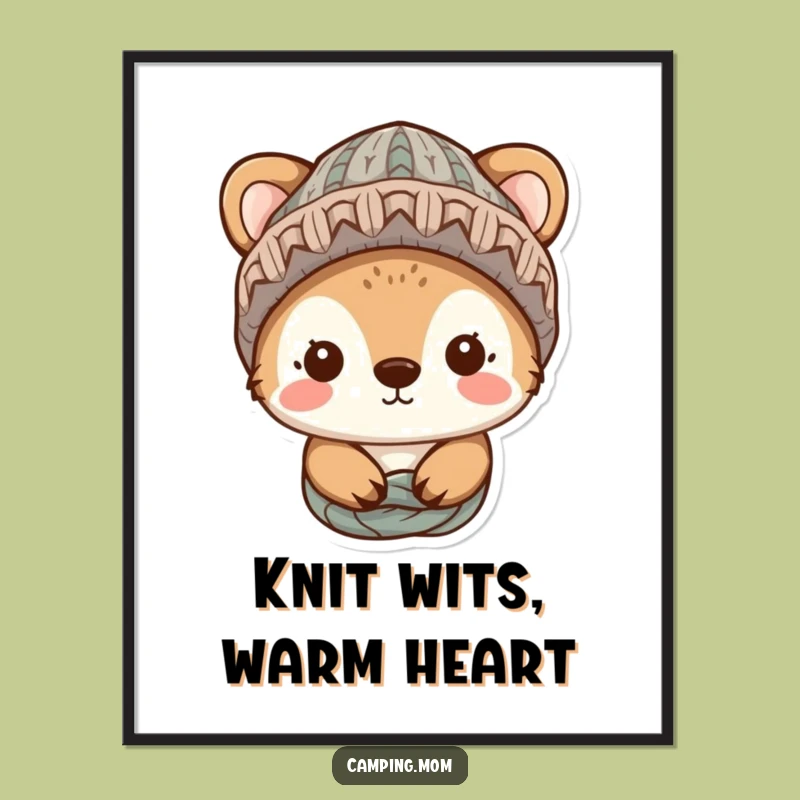 Funny Cozy Animal Digital Art - Knitted Hat Character Illustration for Instant Warm Wall Decor Gift