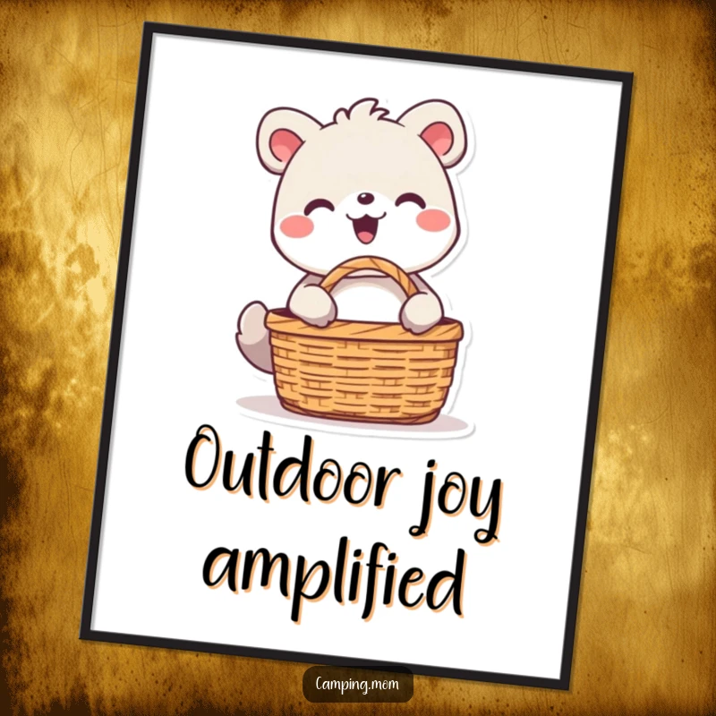 Funny animal character beaming with delight while unpacking a picnic basket, captured in a high-resolution digital art print.