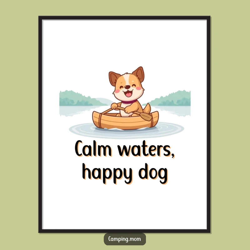 Funny Dog Canoe Digital Art - Printable Lake Serenity, Perfect Gift Download