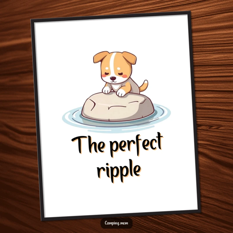 Funny Dog Digital Art: A printable artwork of a dog proudly holding a perfect, smooth skipping stone, ready for the water.