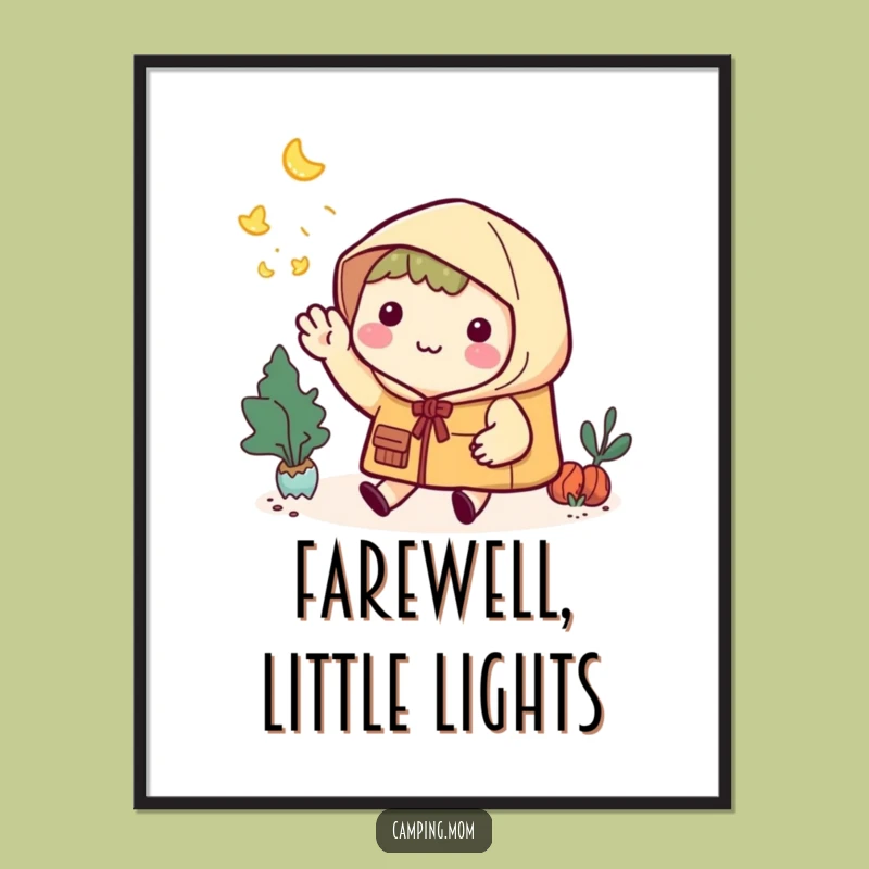 Funny Kawaii Camper Digital Art: Firefly Farewell, Instant Download Gift