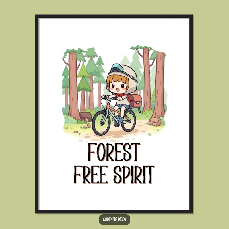 Funny Kawaii Camper Digital Art: Glee Cyclist, Instant Download Gift