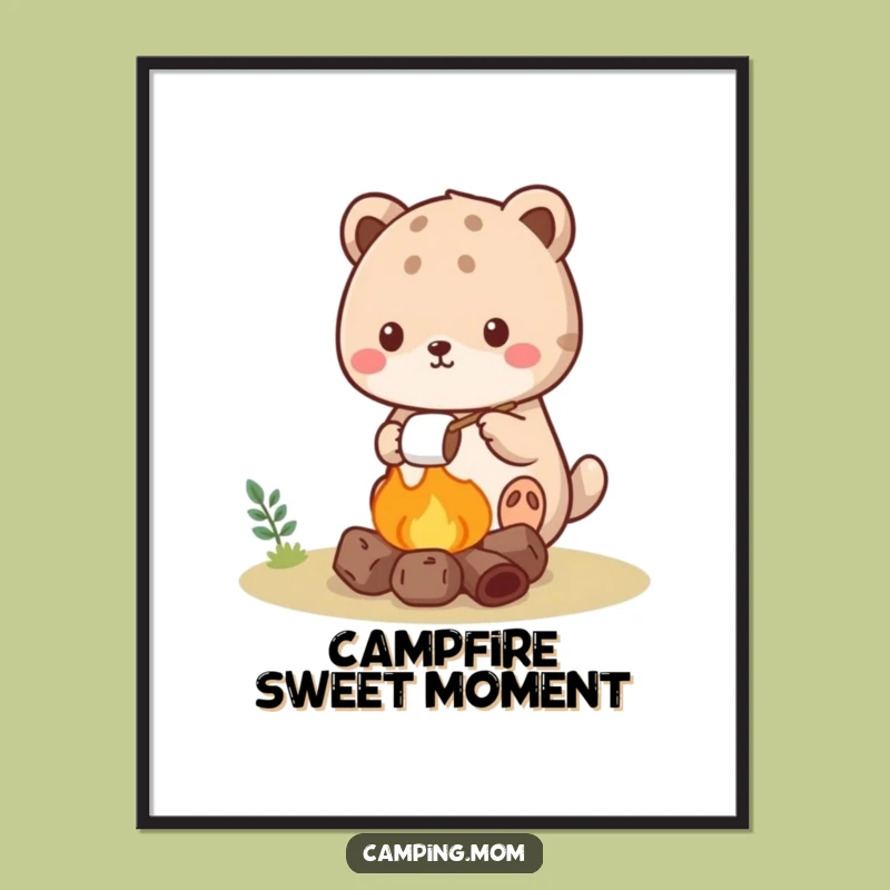 Funny Kawaii Camping Animal Digital Art Print: Marshmallow Art