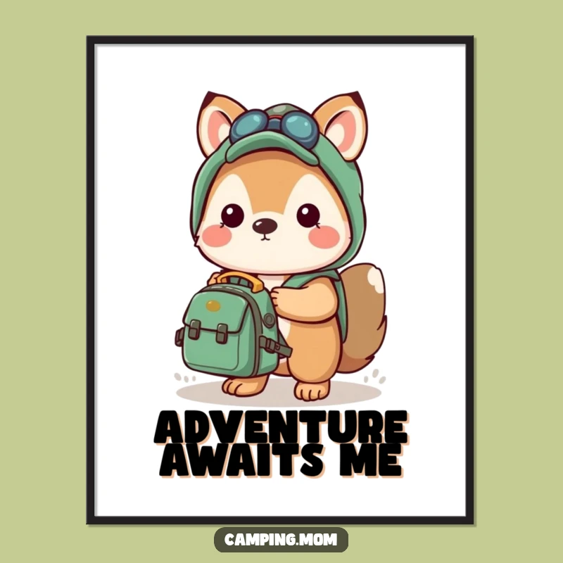 Funny Kawaii Camping Digital Art: Adventure Backpack Ready - Instant Decor