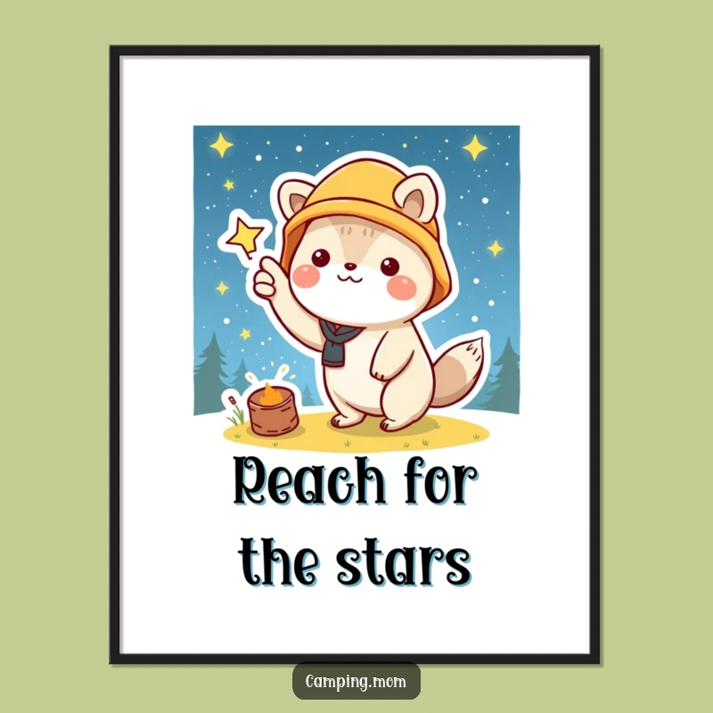 Funny Kawaii Camping Digital Art: Starry Night Pointer - Instant Cosmic Decor