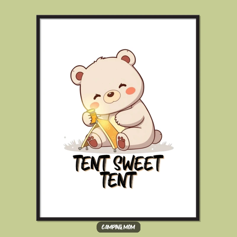 Funny Mama Bear Tent Setup Digital Art Print: Instant Camp Decor