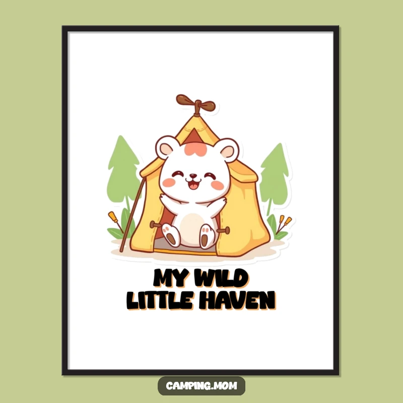 Funny Animal Digital Art: Enthusiastic Tent Setup for a Hilarious Printable Gift