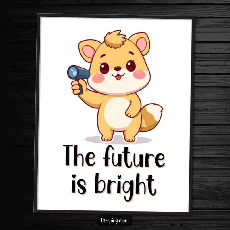 Funny animal digital art print of a playful character holding a flashlight, pointing upwards, perfect for humorous wall decor.