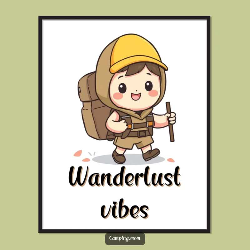 Funny Kawaii Hiker Digital Art Print: Happy Character Backpacking Download Gift