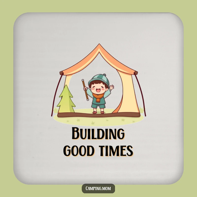 Funny Tent Setup Coaster: Joyful Character With Big Poles, A Protective Funny Gift.