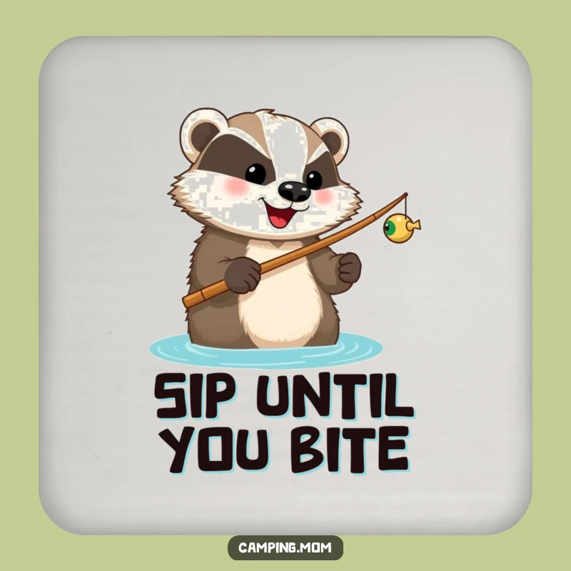 Funny Badger Fishing Drink Coasters: Happy Angler Set - Protect Surfaces Funny Gift