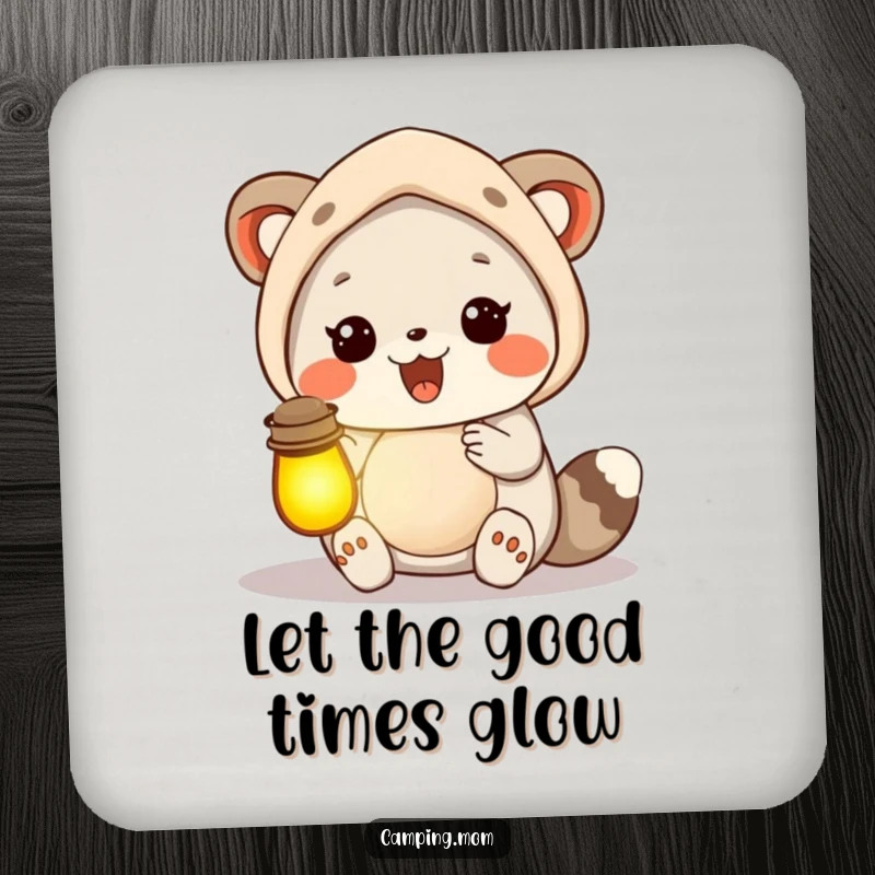 Funny camping mom animal holding a lantern full of glow, protecting surfaces with a smile.